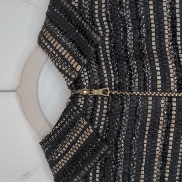 REBECCA Vallance Collared Textured Black Gold Shift Dress 8 - Picture 10 of 11